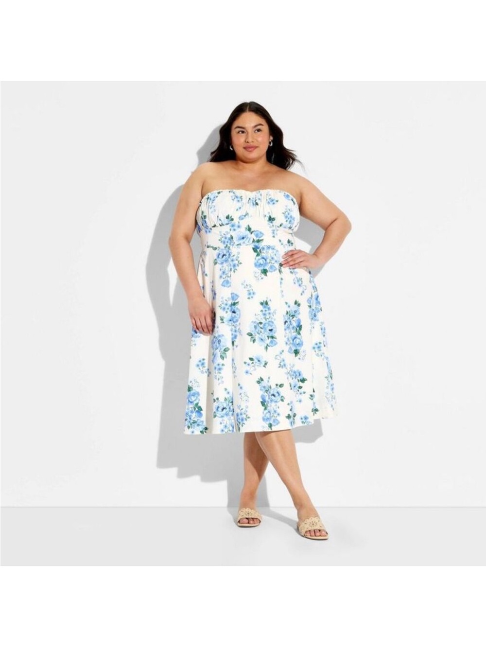 NWT White Dress with Blue Floral Print